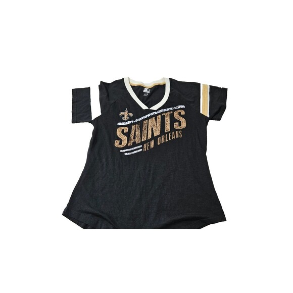 Starter Tops - Starter Black Saints Short Sleeves Pullover V-Neck Women’s T-Shirt Size L